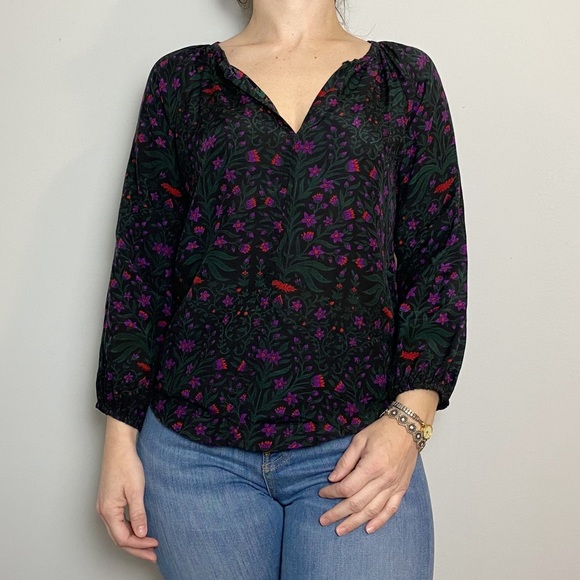 Roller Rabbit Favela Floral Split Neck Blouse - Picture 1 of 11
